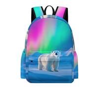TPISLI Teens Polar Bear Aurora Pattern Rucksack Boys Girls School Years 5-9 15.6 Inch Laptop Backpack, Everyday Durable Animal Backpack for Hiking Travel New Term Gift Outdoor Activity