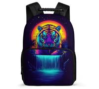 TPISLI Tiger Design School Backpack for Students Year 3-6 Animal Print Daypack for Children Junior School, Soft Felt Details Side Pockets Daily Essentials