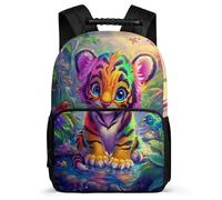 TPISLI Tiger Motif Backpack for Girls Age 5-10, Animal Pattern School Bag for Girls Boys, Lightweight Rucksack, Side Pockets, Padded Back, Travel Daily Use