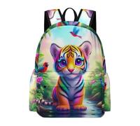 TPISLI Tiger Motif School Backpack Girls Age 8 Animal Daypack Students Ages 9-13 Modern Durable 14 Inch Laptop Rucksack Junior School Hiking Day Trips Outdoor Gift