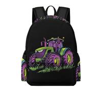 TPISLI Tractor Motif Daypack Kids Ages 7-10 Car Pattern Rucksack Students Year 10 Trendy Modern 14 Inch Laptop Rucksack Primary to Secondary Travel Gift Everyday Use