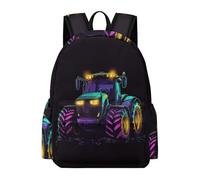 TPISLI Tractor Motif Daypack Kids Ages 7-10 Car Pattern Rucksack Students Year 10 Trendy Modern 14 Inch Laptop Rucksack Primary to Secondary Travel Gift Everyday Use