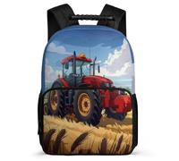 TPISLI Tractor Motif School Backpack for Children Year 3-6 Car Pattern School Bag Ages 6-10 Boys Girls, Soft Felt Details Sturdy Handle Travel Daily Use
