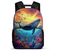TPISLI Whale Daypack Primary Classes for Kids and Teens School Years 2-5 Marine Life Rucksack Kids, Adjustable Straps Sturdy Handle Travel Daily Use