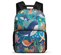 TPISLI Whale Fish Daypack for Girls Boys Primary Classes Ocean Animals Daypack 8-12 Years Kids and Teens, Adjustable Straps Durable Back to School Gift
