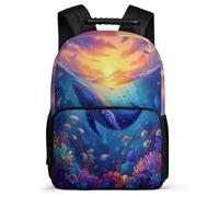 TPISLI Whale Print Backpack for Kids School Years 2-5, Sea Creature Rucksack for Children, Lightweight School Bag, 1680D Fabric, Primary Classes, Daily Essentials