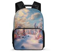 TPISLI Winter Theme School Backpack School Years 1-4 for Kids and Teens 7-11 Year Olds Beautiful Snow Scene Rucksack Students, Sturdy Handle Adjustable Straps Birthday Gift
