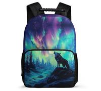 TPISLI Wolf Aurora Motif Daypack for Children School Years 2-5 Animal Wolve Daypack for Kids and Teens Year 2-5, Adjustable Straps Padded Back Daily Essentials