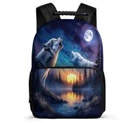 TPISLI Wolf Daypack for Girls Boys School Years 1-4 Moon Animal Wolves Backpack School Years 2-5 Students, Soft Felt Details Sturdy Handle Daily Essentials