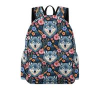 TPISLI Wolf Design Bookbag Kids School Years 5-9 Flowers Wolves Backpack Boys 10-14 Year Olds Trendy Modern 14 Inch Laptop Rucksack School Years 7-10 Travel Use Travel Use