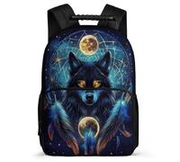 TPISLI Wolf Dreamcatcher Backpack for Kids and Teens Primary Classes Moon Wolves School Bag 7-11 Year Olds Children, Lightweight Padded Back Outdoor Day Trips