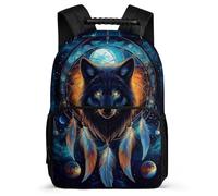 TPISLI Wolf Dreamcatcher School Backpack for Boys Primary Classes Wolves Bookbag Year 3-6 Children, Soft Felt Details Adjustable Straps Daily Essentials