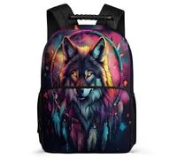 TPISLI Wolf Dreamcatcher School Backpack School Years 1-4 for Girls Boys 8-12 Years Wolves Rucksack Girls Boys, Lightweight Side Pockets Daily Essentials