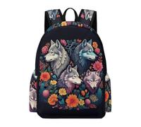 TPISLI Wolf Flowers Daypack Students Year 4 Animal Wolves Backpack Boys Year 10 Lightweight Durable 14 Inch Laptop Rucksack Secondary School Hiking Travel School Gift