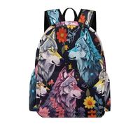 TPISLI Wolf Flowers Daypack Students Year 4 Animal Wolves Backpack Boys Year 10 Lightweight Durable 14 Inch Laptop Rucksack Secondary School Hiking Travel School Gift