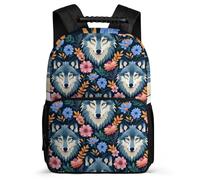 TPISLI Wolf Flowers School Backpack for Girls Junior School Animal Wolves Rucksack 6-11 Years Kids and Teens, Soft Felt Details Sturdy Handle Daily Essentials