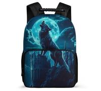 TPISLI Wolf Howling School Backpack for Kids and Teens Year 3-6 Animal Wolves School Bag Primary Age 6-11 Boys Girls, Lightweight Side Pockets Birthday Gift