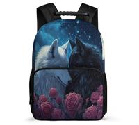 TPISLI Wolf Illustration Bookbag School Years 1-4 for Children Primary Age 6-11 Animal Wolves Backpack Children, Adjustable Straps Side Pockets Daily Essentials