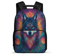TPISLI Wolf Illustration School Backpack for Girls Boys Ages 6-10 Wolve Design Rucksack for Kids and Teens Primary Classes, Side Pockets Padded Back Outdoor Day Trips