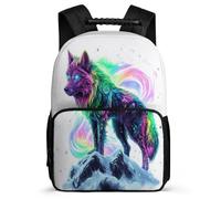 TPISLI Wolf Illustration School Bag School Years 1-4 for Boys Girls Ages 6-10 Animal Wolve Design Backpack Boys Girls, Padded Back Soft Felt Details Outdoor Day Trips