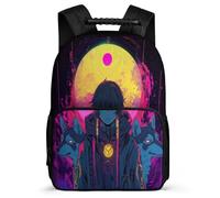 TPISLI Wolf Moon Motif Backpack for Children Years 1-4, Fashion Wolve Rucksack for Children, Lightweight School Bag, Side Pockets, Padded Back, Travel Daily Use