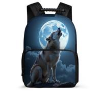 TPISLI Wolf Moon School Backpack for Children Year 3-6 Moon Wolves Backpack 8-12 Years Kids and Teens, 1680D Fabric Soft Felt Details Back to School Gift