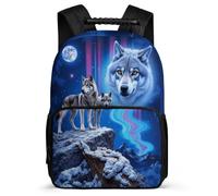 TPISLI Wolf Motif Backpack Primary School for Kids and Teens School Years 2-5 Animal Wolves Backpack Kids and Teens, Sturdy Handle Padded Back Outdoor Day Trips