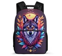 TPISLI Wolf Pattern School Bag Primary Classes for Students 7-11 Year Olds Animal Wolves Bookbag Boys Girls, Side Pockets Sturdy Handle Back to School Gift