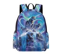 TPISLI Wolf Print Bookbag Boys Ages 8-12 Animal Wolves Rucksack Students Year 7-9 Lightweight Durable 13.3 Inch Laptop School Bag Junior School Daily Use Daily Carry