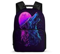 TPISLI Wolf Print School Backpack Age 7-12 for Girls Boys, Animal Wolve Motif Daypack for Children, Lightweight Bag, Side Pockets, Padded Back, Travel Daily Use