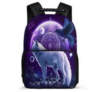 TPISLI Wolf Print School Backpack for Kids and Teens Year 3-6 Animal Wolves School Bag Primary Age 6-11 Boys Girls, Lightweight Side Pockets Birthday Gift