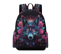 TPISLI Wolf Rose School Backpack Boys Girls 10-16 Rucksack Wolves Print Book Bag for Senior Classes, Durable Daypack for Autumn Trip and Study Days and Weekend Day Trips