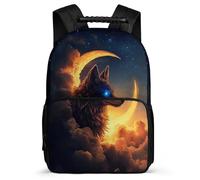 TPISLI Wolves Cool School Bag for Children 7-11 Year Olds Moon Wolf Backpack for Boys Primary School, Adjustable Straps Padded Back Outdoor Day Trips