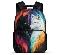 TPISLI Wolves Couples Backpack for Girls School Years 2-5, Animal Wolf Rucksack for Girls Boys, Lightweight School Bag, 1680D Fabric, Primary Classes, Daily Essentials