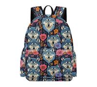 TPISLI Wolves Flowers Daypack Students Year 4 Animal Wolf Backpack Boys Year 10 Lightweight Durable 14 Inch Laptop Rucksack Secondary School Hiking Travel School Gift