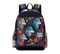 TPISLI Wolves Flowers School Backpack Girls Age 11 Animal Wolf Rucksack Boys 10-14 Year Olds Trendy Modern 14 Inch Laptop Backpack Primary to Secondary Travel Gift