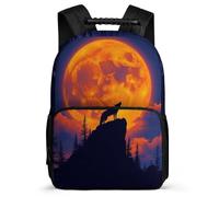 TPISLI Wolves Moon Bookbag for Students Primary Age 6-11 Full Moon Wolf Backpack for Kids School Years 1-4, Sturdy Handle Side Pockets Back to School Gift