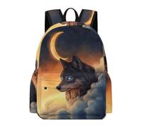 TPISLI Wolves Moon Motif School Backpack Kids Ages 7-10 Animal Wolf Daypack Girls Year 3 Trendy Modern 15.6 Inch Laptop Rucksack Outdoor Day Trips Back to School Gift