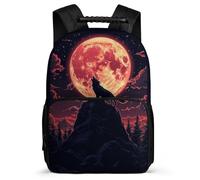 TPISLI Wolves Moon Rucksack for Kids Primary School Full Moon Wolf Bookbag Primary Age 6-11 Students, Adjustable Straps Sturdy Handle Back to School Gift