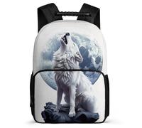 TPISLI Wolves Moon School Backpack for Students Junior School Full Moon Wolf Daypack 7-11 Year Olds Boys Girls, Soft Felt Details Durable Travel Daily Use