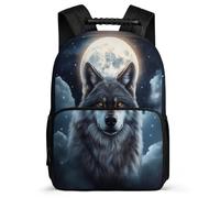 TPISLI Wolves Moon School Backpack Primary Classes for Girls Boys Primary Age 6-11 Full Moon Wolf Backpack Students, Sturdy Handle Adjustable Straps Short Trips