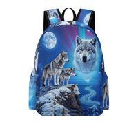 TPISLI Wolves Motif Daypack Kids 7-11 Year Olds Animal Wolf School Backpack Students Year 10 Durable Cool 13.3 Inch Laptop School Bag Primary to Secondary Travel Gift