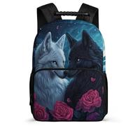 TPISLI Wolves Pattern School Backpack for 5 to 10 Years for Girls, Animal Wolf Illustration Daypack Students, Lightweight Bag, Side Pockets, Padded Back, Travel Daily Use