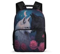 TPISLI Wolves Roses Backpack for Girls School Years 2-5, Wolf Design Rucksack for Girls Boys, Lightweight School Bag, 1680D Fabric, Primary Classes, Daily Essentials