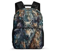 TPISLI Wolves Tiger Motif Daypack for Students Age 5-10 Animal Wolf Daypack for Children Primary Classes, Sturdy Handle Soft Felt Details Back to School Gift