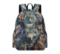 TPISLI Wolves Tiger Motif School Bag for Boys Girls 10-16 Years Backpack Animal Wolf Rucksack for Year 7-10 Study, Modern 15.6 Inch Laptop Bag for Daily Study and Weekend Use