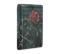 tplaotee A Blooming Red Rose with Thorns Wrapped Around It leather women wallet slim With ID Window RFID Blocking id card holder for men&women