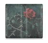 tplaotee A Blooming Red Rose with Thorns Wrapped Around It Premium Leather Registration and Insurance Card Holder Wallet Accessories Case for ID, Driver's License, Key Contact Information Cards