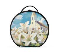 tplaotee A church white lilies Cosmetic Bag Vertical Free-Standing Waterproof Travel Cosmetic Bag For Women with adjustable dividers 11 IN