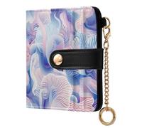 tplaotee Abstract Mushrooms Digital Illustration Blue Pink White Ladies Bifold Wallet Unique PU Leather Wallet for Women Boys Girls